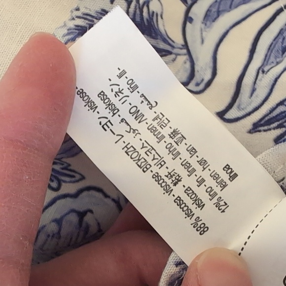 Zara woman floral linen viscose long sleeve shirt L white blue NWT 9878/097 - Picture 12 of 12